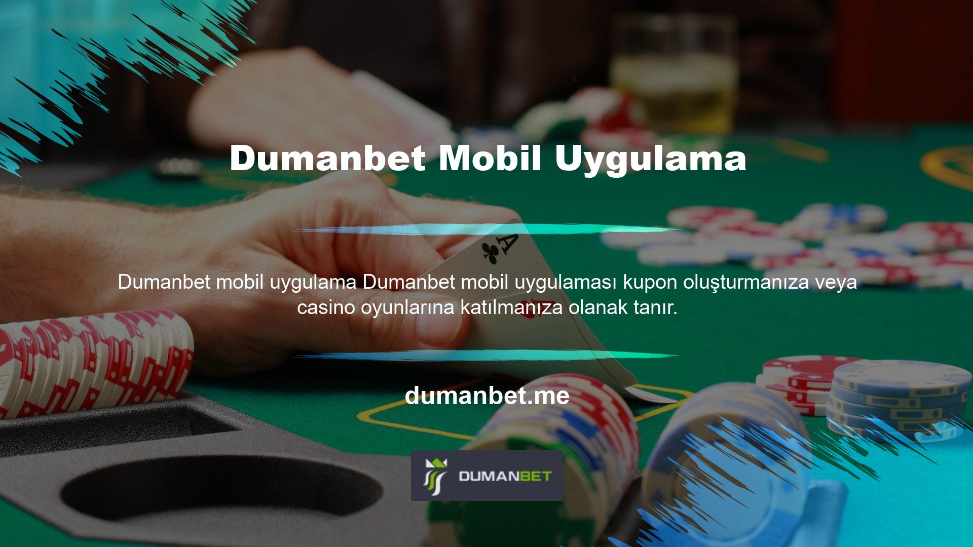 Artık Dumanbet mobil uygulamasına herhangi bir internet konumundan erişebilir, yeni giriş bağlantısını kullanabilir ve yüksek ödemelerle heyecan verici casino oyunları oynamaya başlayabilirsiniz